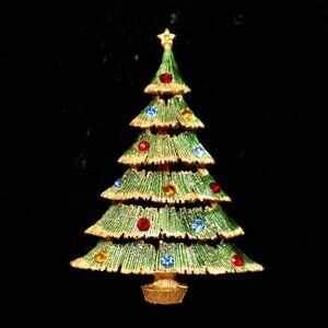 Vintage JJ Christmas Tree Rhinestone Brooch